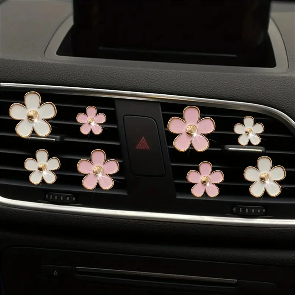 4 ชิ้น/เซ็ตรถขนาดเล็ก Air Outlet น้ําหอมตกแต่งคลิปดอกไม้ Daisy Design ภายในรถน้ํามันหอมระเหย Fresheners Diffuser Access