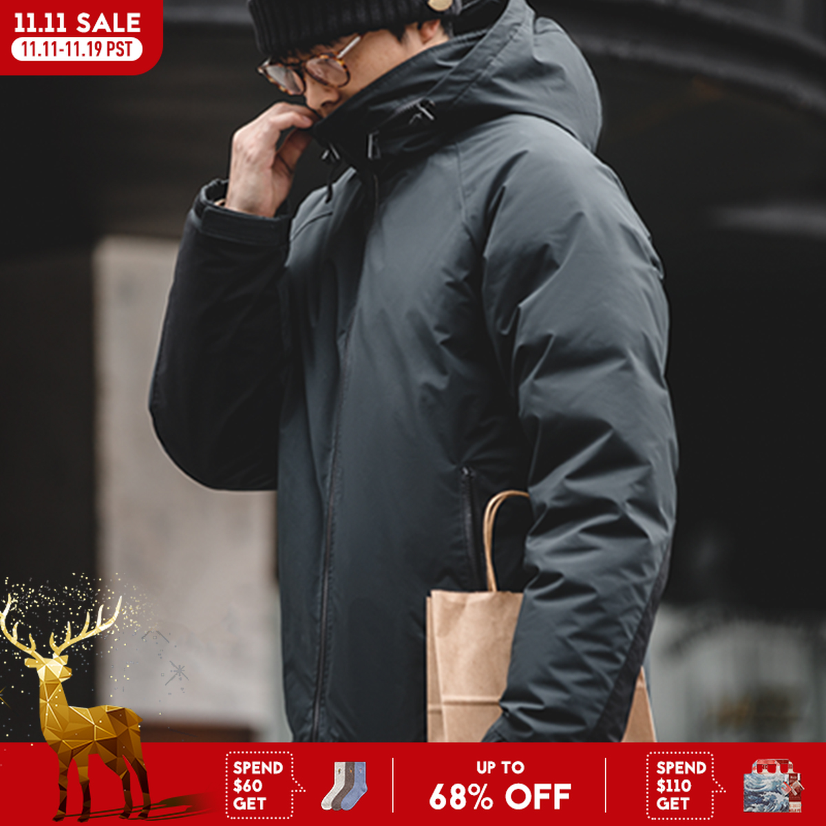 Maden casual 90% pato branco para baixo jaqueta com capuz ao ar livre à prova de vento quente jaqueta engrossado casaco de inverno para o inverno masculino