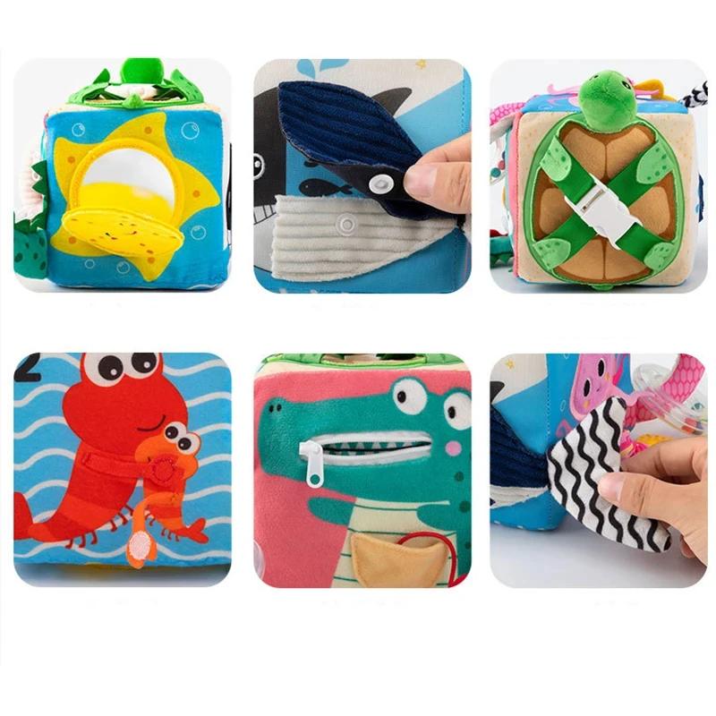 Soft Cloth Cube Educational Baby Toy Activity Sensory Building Block Crib Stroller Hanging Toys Baby Plush Rattles Mobiles Toys