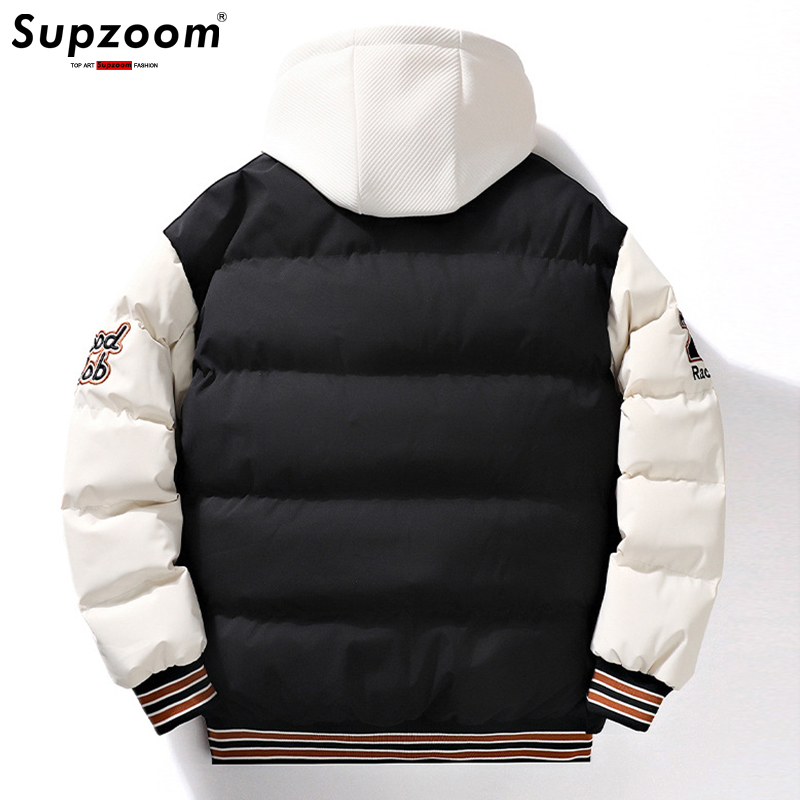 Supzoom nova chegada casual bordado masculino inverno na moda falso de duas peças com capuz pão terno casal algodão-acolchoado jaquetas e casacos