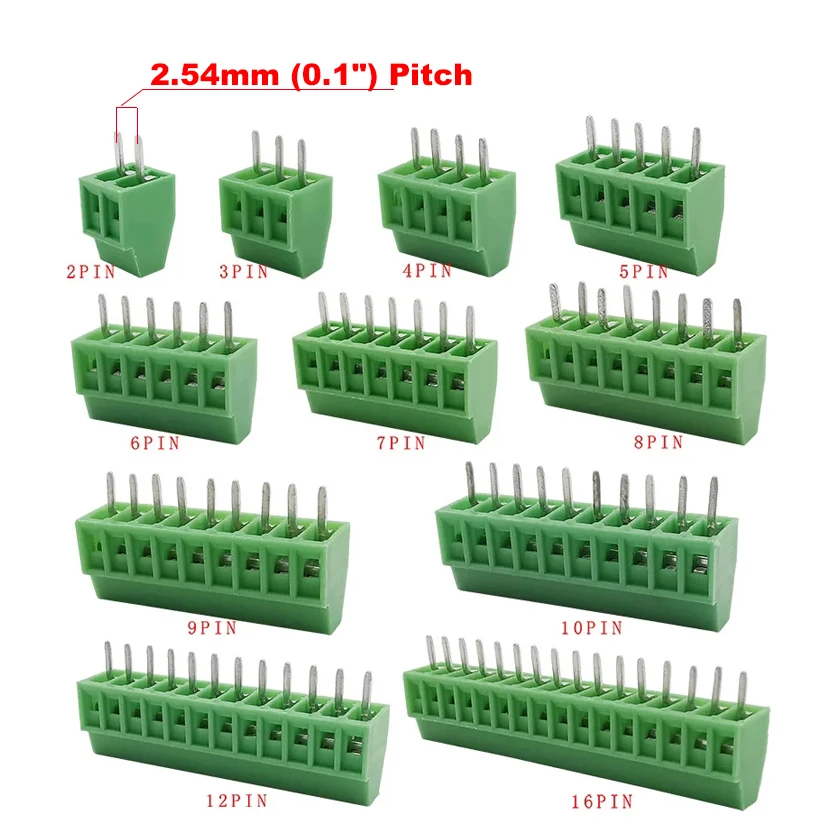 Conector de bloque de terminales de tornillo PCB para cables 2P, 3P, 4P, 5P, 6P, 7P, 8P, 9P, 10P, 16P, 5/10 piezas, KF128, 2,54mm, paso de 0,1 "terminal