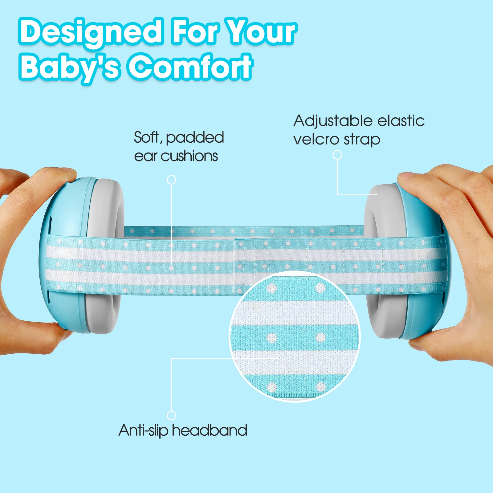 Protezione per le orecchie del bambino Comode cuffie antirumore per neonati Prevengono i danni dell'udito e migliorare il sonno Fascia elastica regolabile