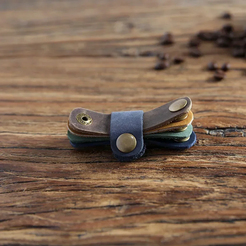 Genuine Leather Cable Organizer Vintage Earphone Wire Data Line Clips Cable Winder Tie Cable Management Cord Organizer Office