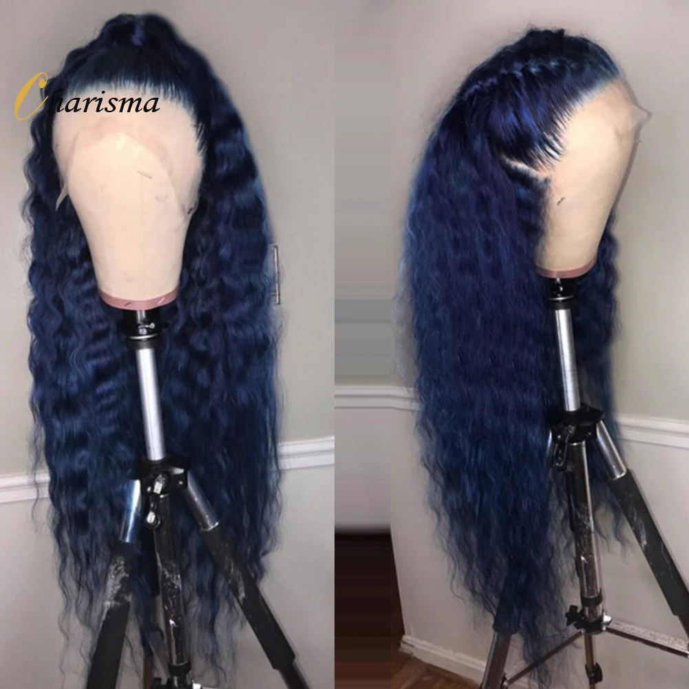 Charisma-peluca sintética de encaje Frontal para mujeres negras, pelo largo de 26 pulgadas, color azul oscuro, rayita Natural