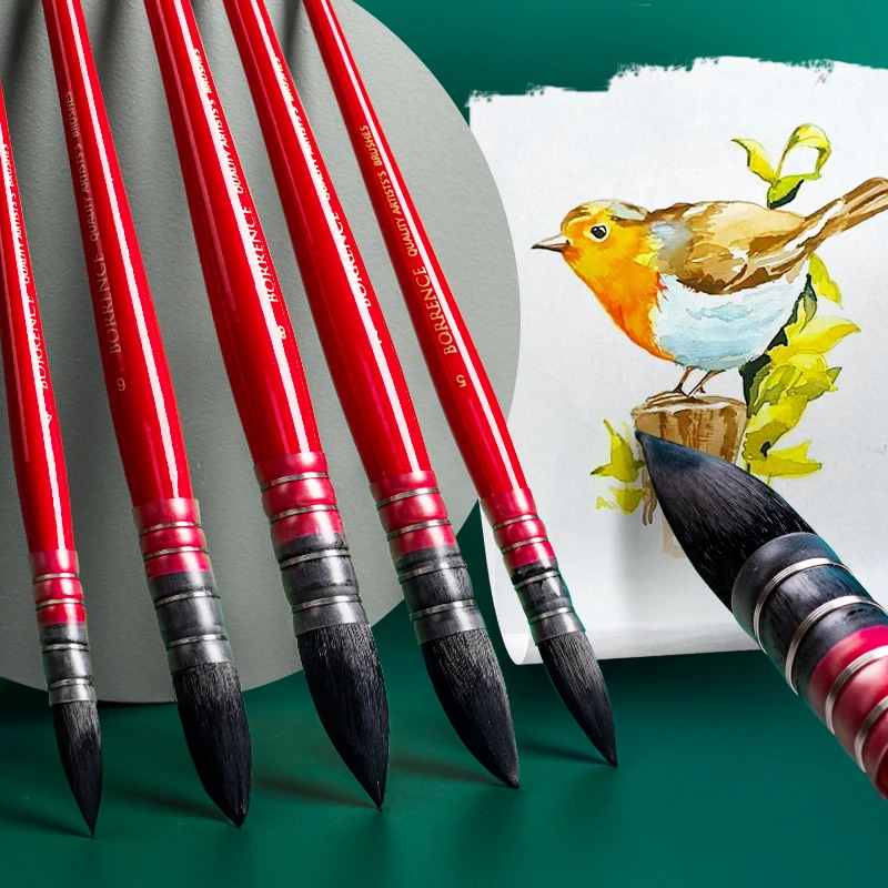 ผมกระรอกรอบหัวชี้ Mop แปรงสีน้ําแปรง Gouache แปรงปากกา Art Hook Line ปากกาสําหรับโรงเรียนอุปกรณ์ศิลปะ