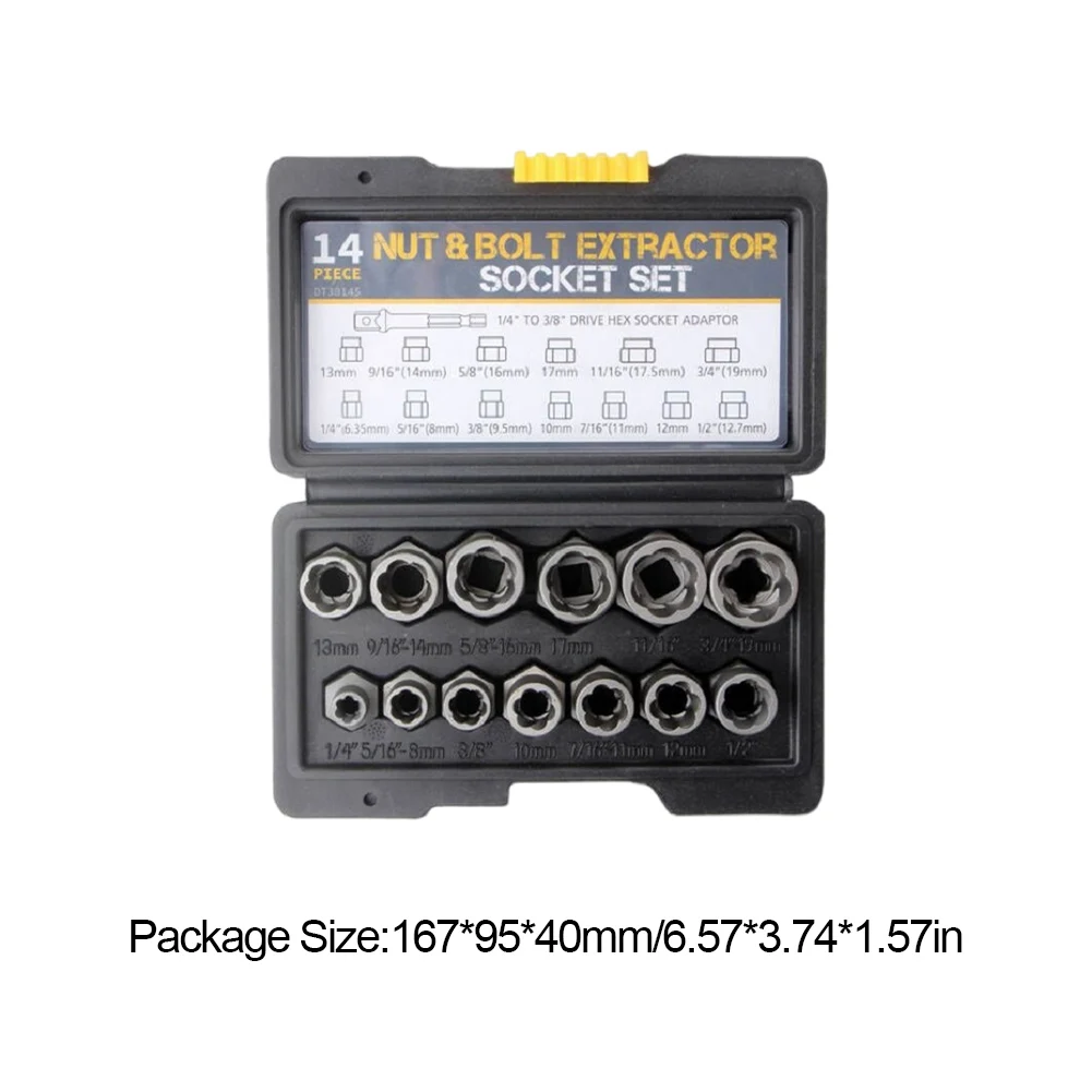 14 ชิ้นเสียหาย Bolt เครื่องมือกําจัด Bolt EXTRACTOR ชุดเครื่องมือกล่องเก็บเสียหาย Bolt NUT Remover EXTRACTOR SOCKET เครื่องมือ