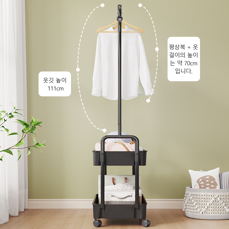 Simple Clothes Rack Clothesline Ground Mounted Wheeled Mobile Hanger Multi Functional Living Room Bedroom Storage Rack Coat Rack