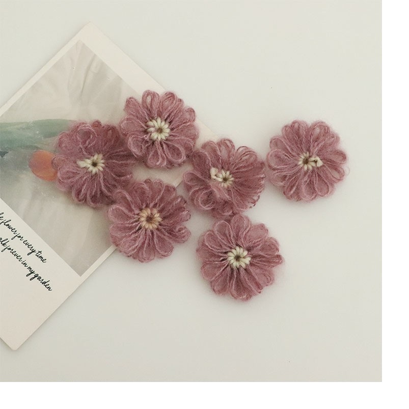 Artístico lã malha gancho brincos pingente Floral, Handmade acessórios do parafuso prisioneiro, DIY hairpin ornamentos, Pack flor, Pack flor, 10pcs