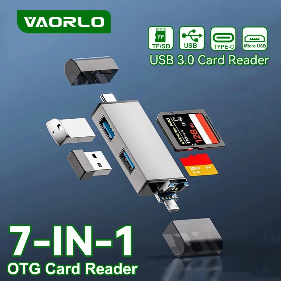 Lector de tarjetas 7 en 1 USB 3.0/USB 2.0/Micro USB/Tipo C a SD TF Adaptador de unidad flash para PC Accesorios para portátiles Lector de tarjetas inteligentes multifunción