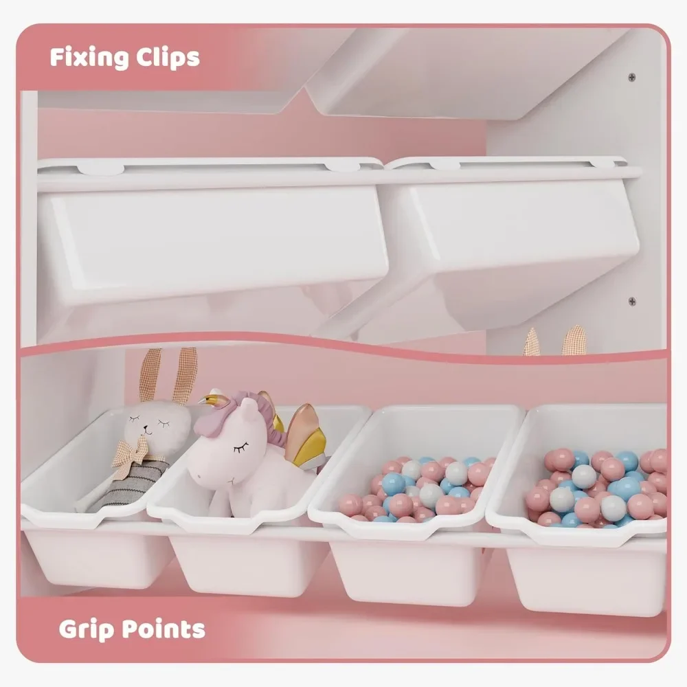 Kids Toy Storage Organizer W/8 Removable Toy Bins, 4-Tier Toy Organizers W/6 Storage Cubbies, Kids Bookshelf and Storage