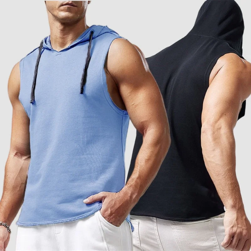 M-3XL camisetas sin mangas para hombre, camisetas sin mangas con capucha, camiseta para hombre, gimnasio, ejercicio, deportes, Golf, estilo coreano, informal, Color sólido
