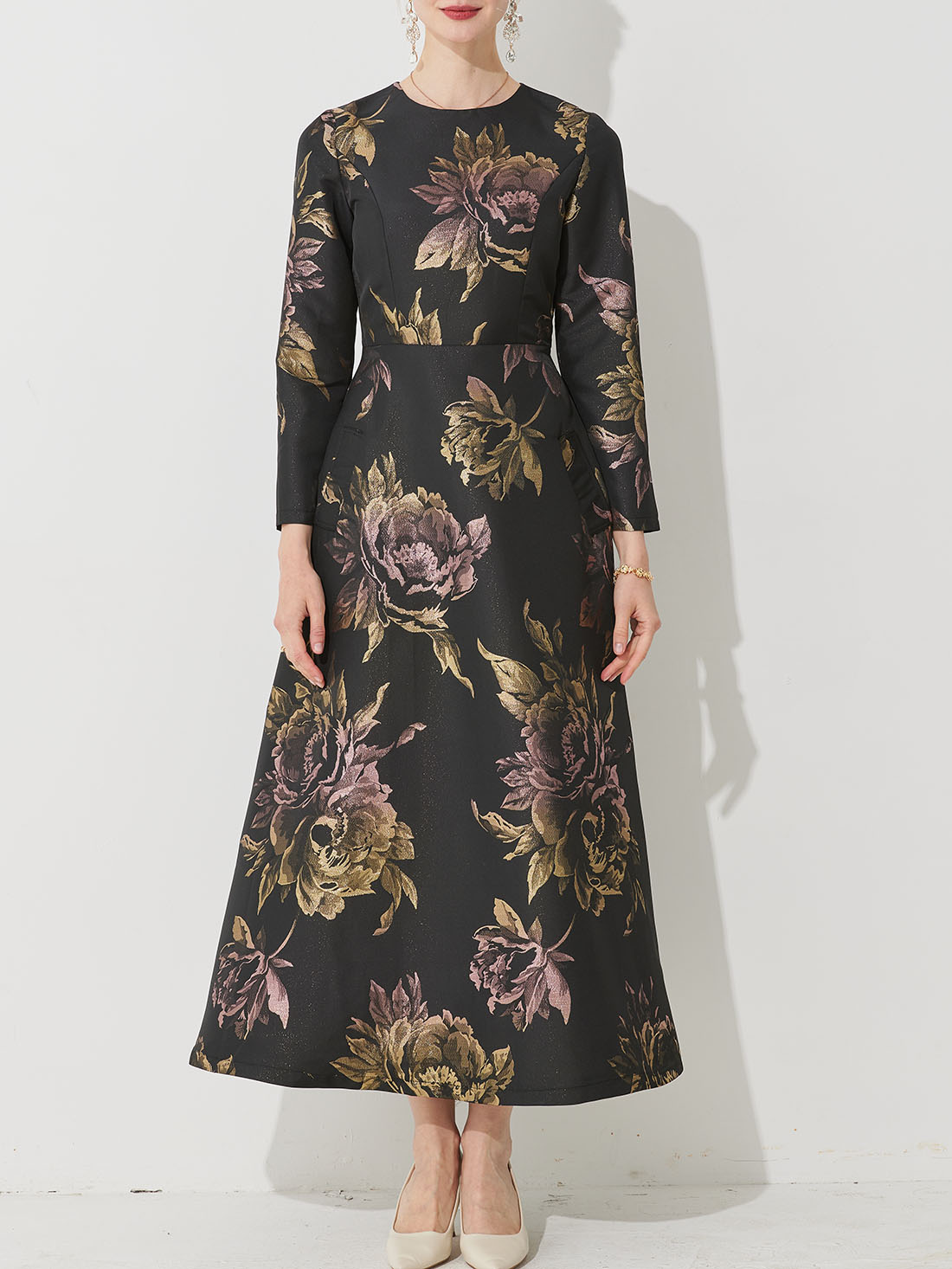 Luxe Vrouwen Lange Maxi Jacquard Jurk Lente Herfst Boho Bloemen Mode Kleding Dames Feest Avond Baljurk