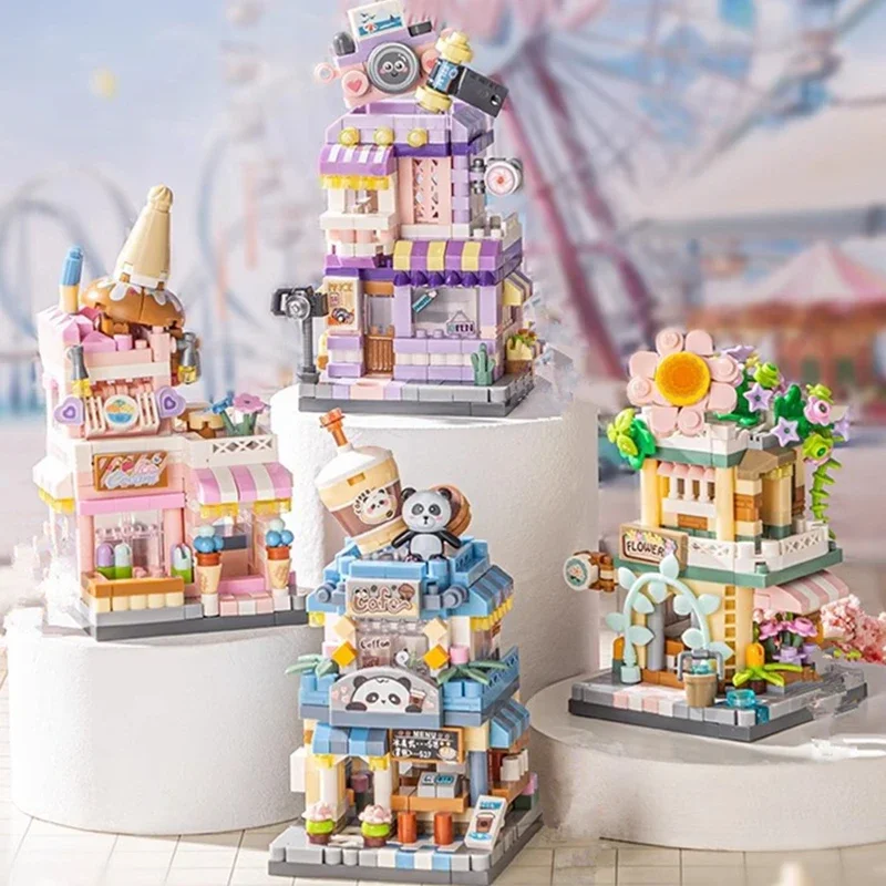 City Cafe Building Block Toys, Ice Cream Flower Shop Shops, Food House Building Block Tool Kits, Ideal Home Decoration