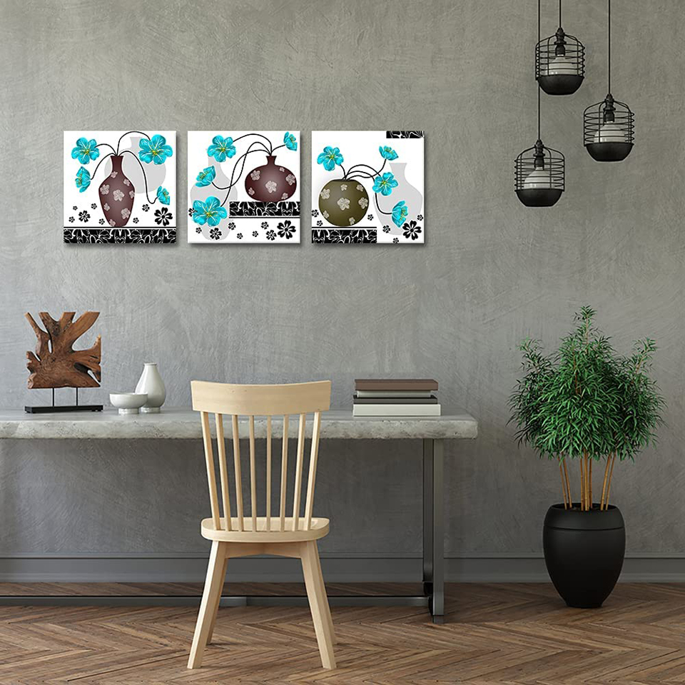 5D DIY Lukisan Berlian Abstrak Bunga Biru Kit Jahit Silang Bor Penuh Mosaik Bordir Putih dan Biru Masih Hidup Triptych