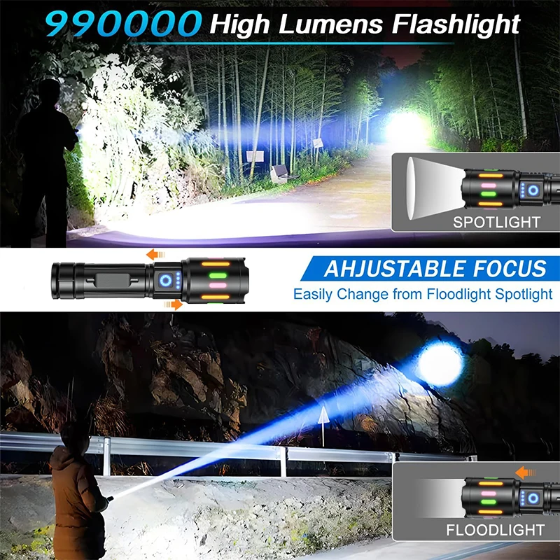 Linternas Led de alta potencia con Zoom de tiro largo, linterna superbrillante, recargable por USB, luz de antorcha muy fuerte para acampar