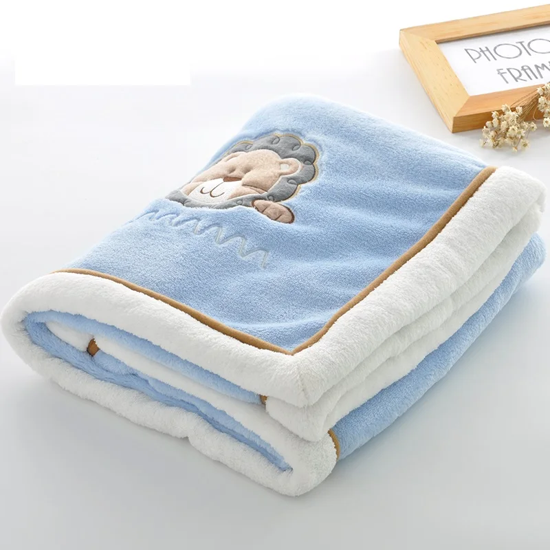 ผ้าห่มเด็กทารกแรกเกิดการ์ตูนเย็บปักถักร้อย Flannel ผ้าห่มเด็กเด็กทารก Swaddle Wrap ทารกรถเข็นเด็กผ้าห่มเด็ก