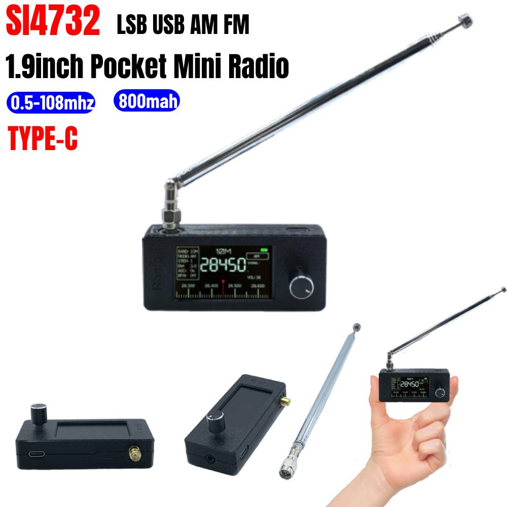 Mini Radio de poche 1.9 pouces SI4732 0.5-108mhz, récepteur Radio Portable HF SW MW VHF LSB USB AM FM avec antenne écran IPS