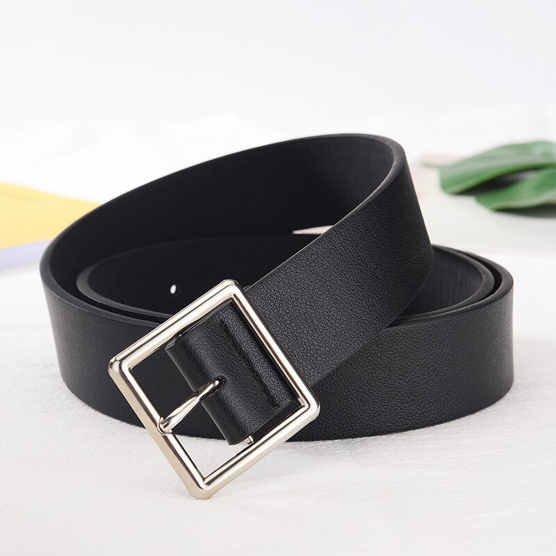 Ceinture en cuir PU souple pour femme, sangle carrée, chic, marque de luxe, vintage, noir, 2023