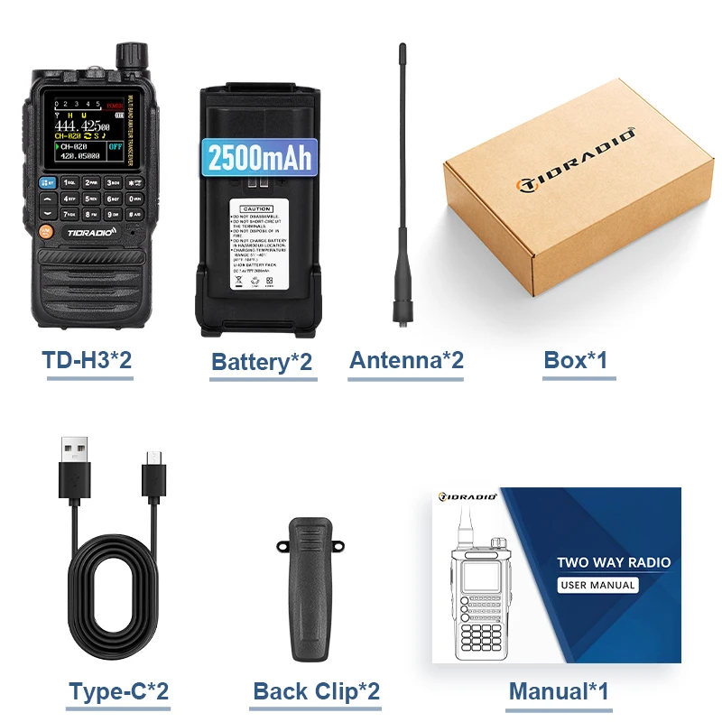 Tidradio 2pcs h3 Langstrecken-Walkie-Talkie drahtlose Programmierung Luftband Langstrecken-Funkgerät tragbares Set Schinken gmrs