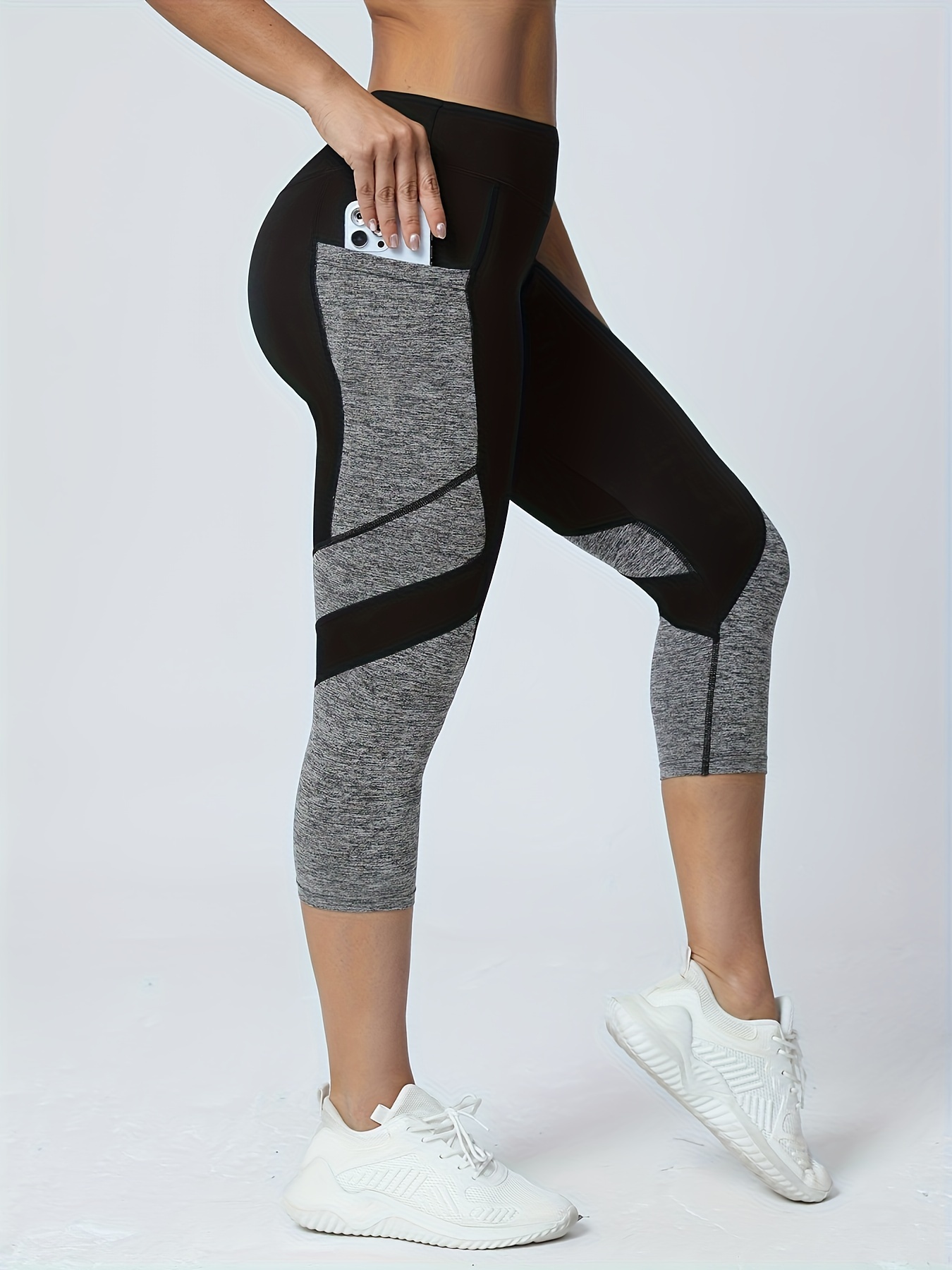 Yogabroek met patchwork, hoge taille, capri-legging, buikwandcorrectie-joggingbroek voor dames