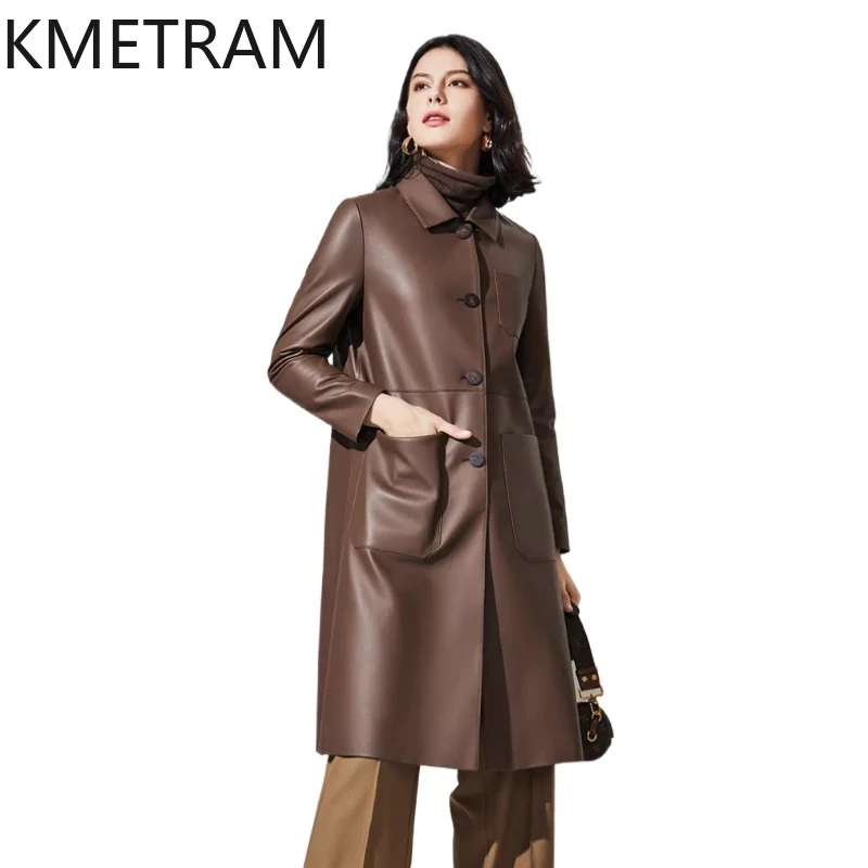Echtes Leder Jacke Frau 100% Schaffell Lose Jacken Frauen Luxus Mittlere Länge Leder Trenchcoat Herbst Kleidung 2025 Ettка