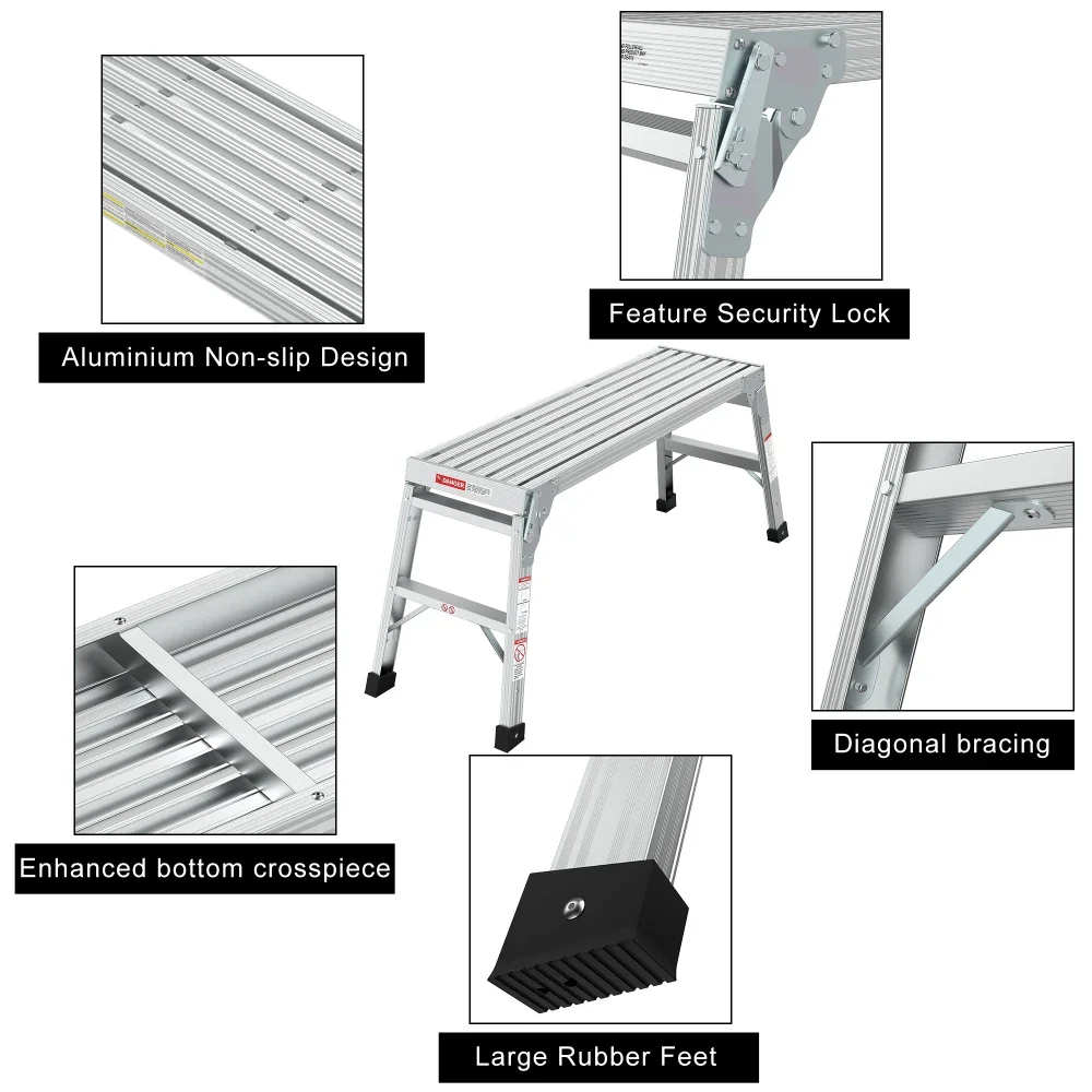 Work Platform Aluminum Portable Bench Folding Ladder ANSI Capacity 225 LBS 40"