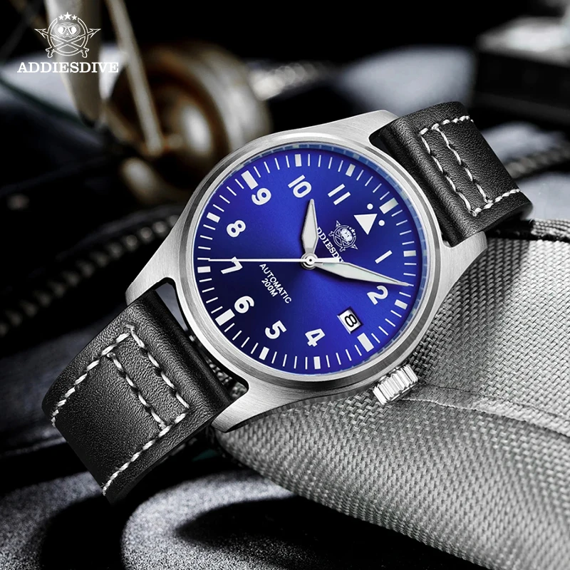 ADDIESDIVE-reloj automático de acero inoxidable NH35 para hombre, cronógrafo luminoso de cuero, para buceo, 200m, NH35