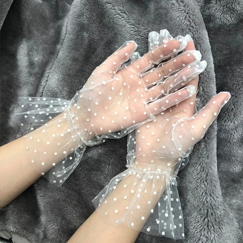 1pc 섹시한 Transparentes 도트 인쇄 블랙 화이트 메쉬 Tulle GloveSpring 여름 얇은 짧은 장갑 클럽 파티 파티 댄스 드레스 장갑