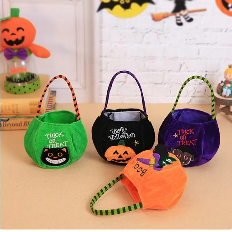 Saco de doces portátil para crianças, Tote Bucket for Trick or Treat, Halloween Basket Play Bags, Pumpkin Boo