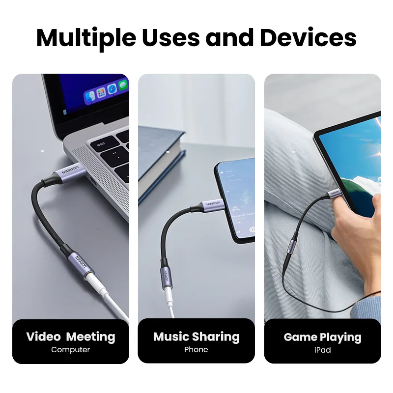 UGREEN USB Loại C Đến 3.5Mm Tai Nghe USB C Cáp USB C Đến 3.5 Tai Nghe Adapter Cáp Âm Thanh Cho xiaomi Mi10 HUAWEI P30 Oneplus 9