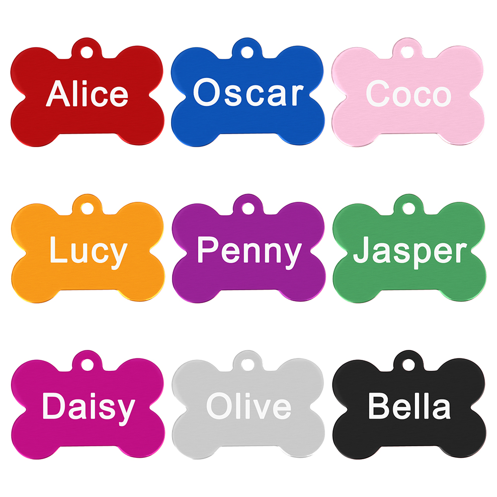 Personalized Dogs Cats ID Tag Custom Alloy Bone Puppy Kitten Collar Accessories Anti-lost Pet Name Tags for Small Large Dog Cat