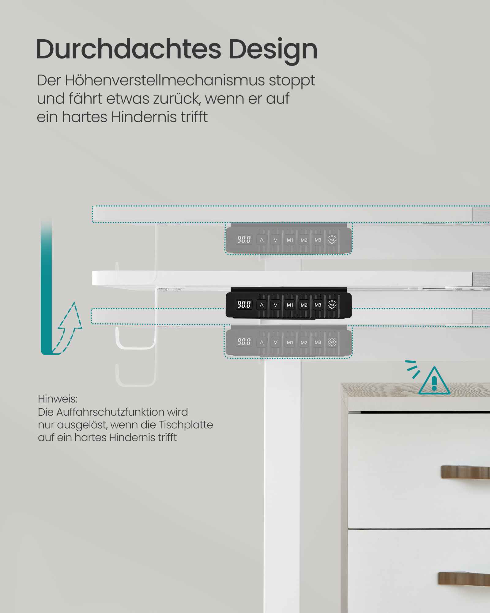 SONGMICS In hoogte verstelbaar bureau elektrisch, 60x120 x (72-120) cm, continu verstelbaar, gesplitste plaat