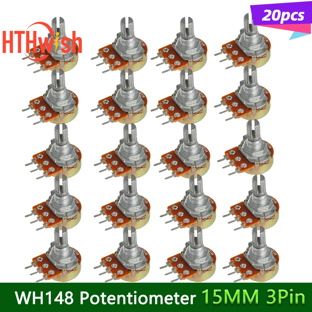 20PCS 15mm 3pin WH148 Linear Potentiometer mit Muttern und Unterlegscheiben Widerstand 1K 2K 5K 10K 20K 50K 100K 250K 1M Potentiometer Kit