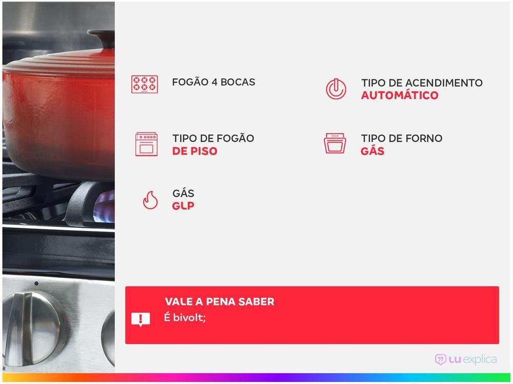 Fogão 4 Bocas Atlas Preto Mesa Vidro Glass Agile UP - Bivolt