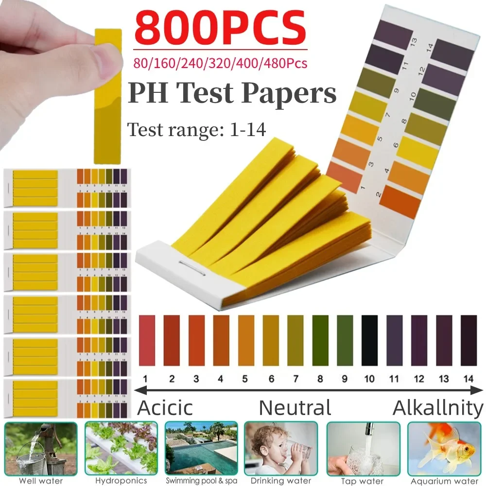 Tiras de prueba de acidez del suelo, medidor de PH, papel tornasol, medidor profesional, medidor de Ph, Cosméticos de agua, medición, 1-14, 80-800 piezas