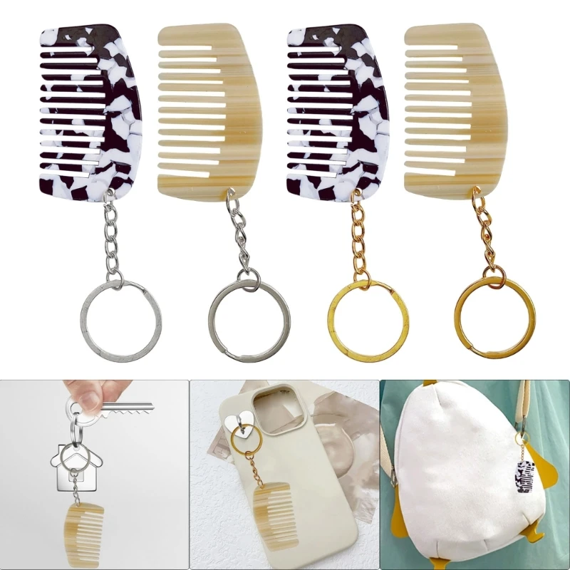 Miniatur sisir pesona gantungan kunci asetat susu putih/hitam putih untuk tas ransel dompet tas aksesori perawatan rambut wanita