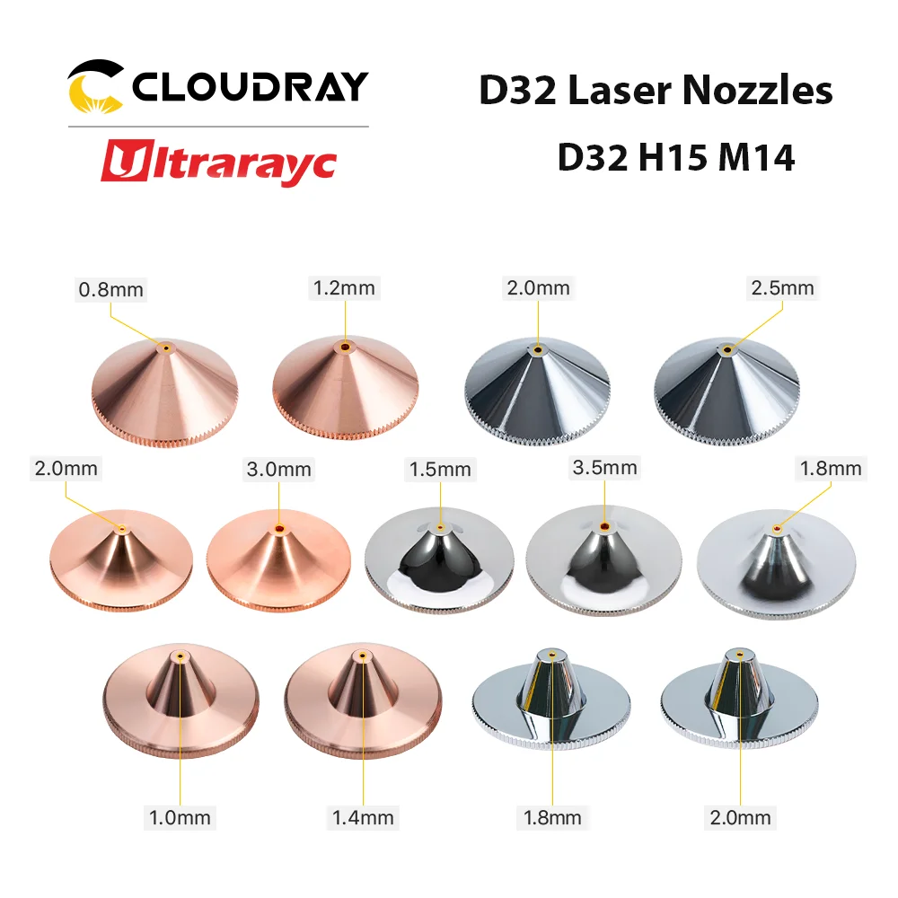 Ultrarayc Sợi Đầu Cắt Laser Vòi Phun Đơn Đôi Chrome Mạ Lớp D32 Cỡ Nòng 0.8-6.0Mm Cho Raytools đầu Laser