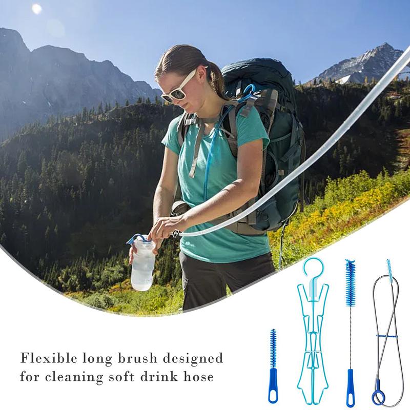 Water Hydration Bladder Cleaning Brush Kit Plastic Outdoor Drinking Water Bag Cleaner Camp Hiking Cooking Supplies 4 in 1