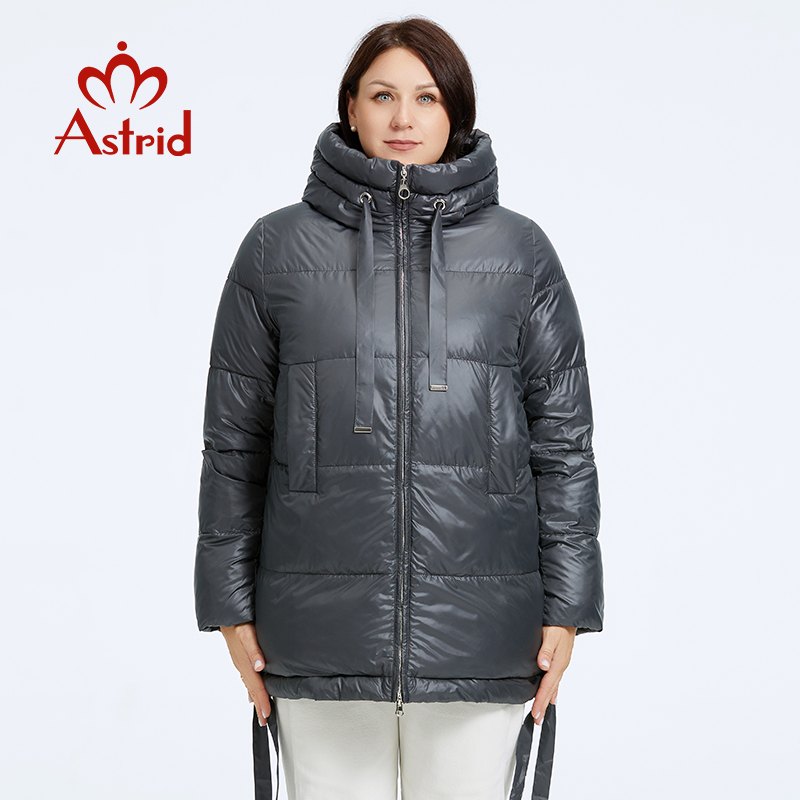 Astrid Damen-Winterjacke 2023, Übergröße, Bio-Daunenjacken, mit Kapuze, gesteppter Mantel, Damen-Parka, weibliche Kleidung, geteilter Saum, Schnürung
