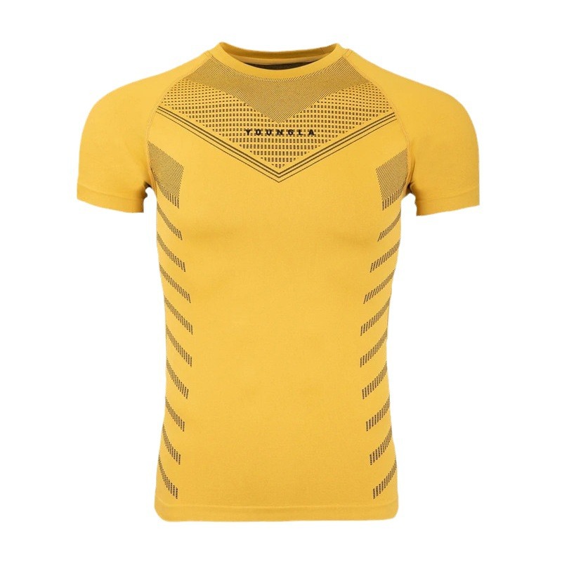 Men's T-shirt light and comfortable blended fabric pinstripe tight sports fitness summer small round neck short sleeves