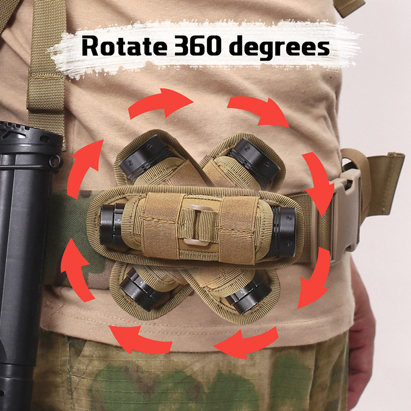 Torcia tattica Custodia per cintura Borsa per torcia Durevole Accessorio per illuminazione da caccia Kit di sopravvivenza Custodia per torcia rotante con fondina da 360 gradi