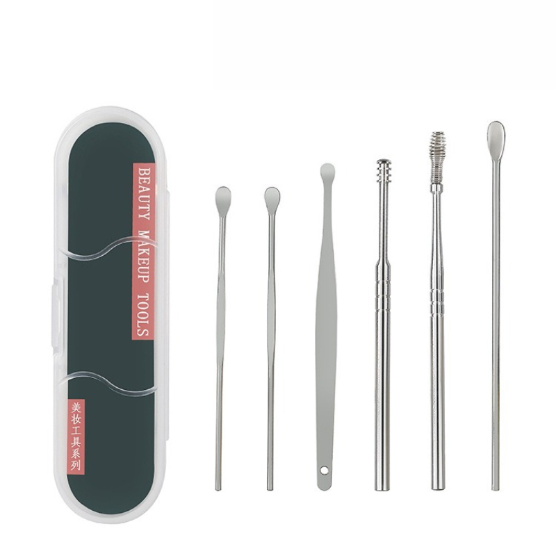 Kit de limpeza de cera de ouvido com mola espiral, 6 peças, conjunto de seleção de ouvido, seguro e higiênico, ferramentas de limpeza de ouvido para casa com design confortável
