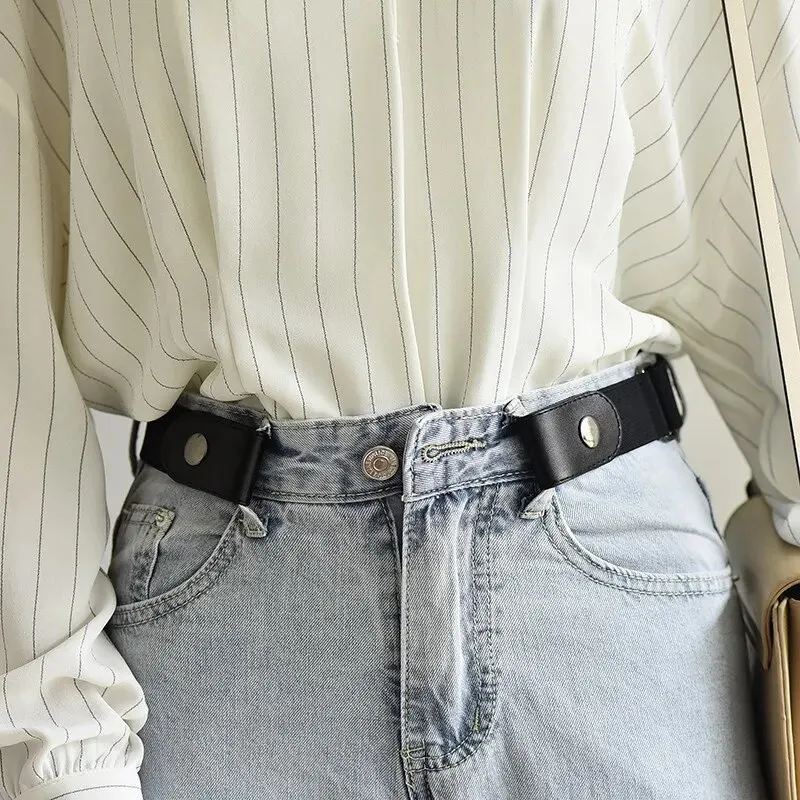 Faixa de cintura elástica ajustável, cinto invisível sem fivela para mulheres, homens, calças jeans, vestido, sem fivela, fácil de usar