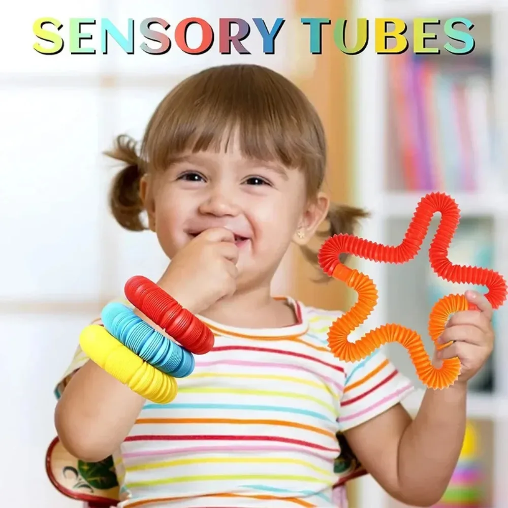 6 ชิ้น/แพ็ค Pop หลอด Sensory ของเล่น Fidget Pop Tube ความเครียดบรรเทา Decompression ของเล่นนิ้วมือ Telescopic Tube สําหรับเด็กวัยรุ่นของขวัญ