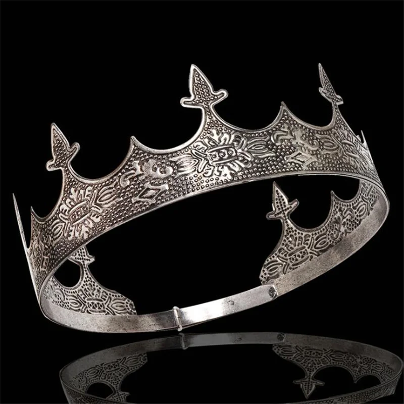 Barokowy Vintage Metal Circle Tiara Royal Queen King Crown mężczyźni królowa akcesoria do włosów tiara tiara wydajność unisex korona księcia