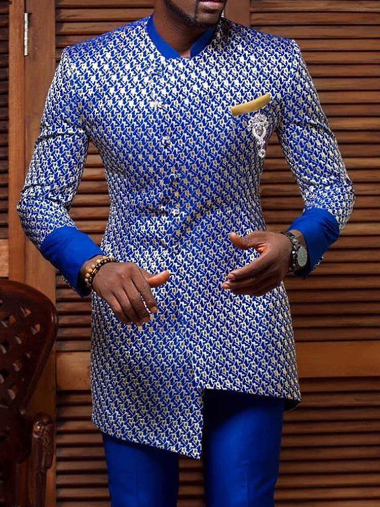 Рубашка мужская с длинным рукавом и воротником-стойкой, в этническом стиле