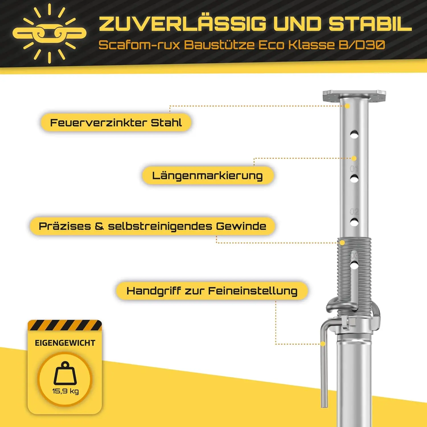 Supporto per edifici [171-300 cm], Eco classe B/D30, supporto per montaggio e soffitto, leggero, una mano, stabile, regolabile in altezza,