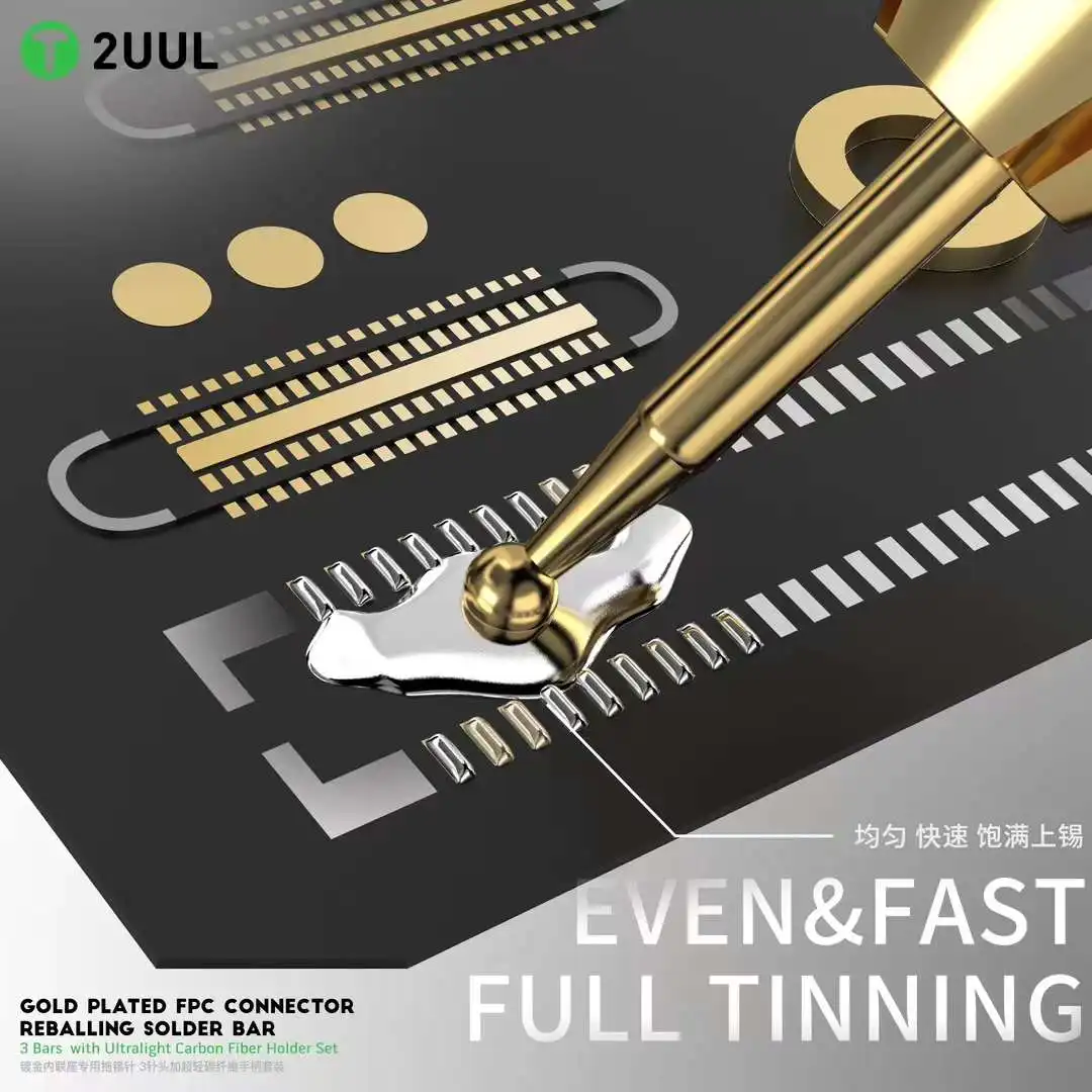 2uul sc98 banhado a ouro conector fpc reballing barra de solda para telefone pcb manutenção rápida estanhado conjunto suporte fibra carbono