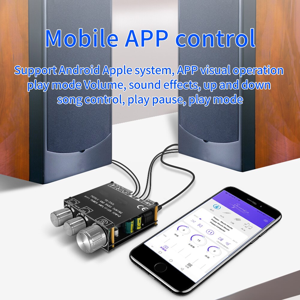 Bluetooth 5,0 2x50W Hifi-Subwoofer-Verstärker-Stereo-Digital-Audio-Leistungs verstärker für USB T50L App