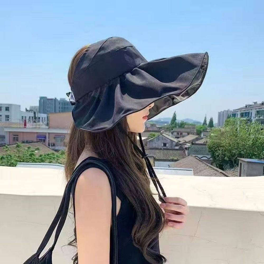 Fashion UV Protection Large Visor Sun Hat Foldable Wide Brim Summer Sun Cap Empty Top Korean Style Sunscreen Bucket Hat Outdoor